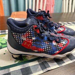 Under Armour Navy Red White Star-Print Kids Baseball Cleats